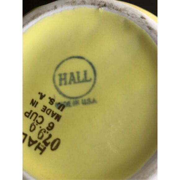 Retro Hall Teapot Canary Gold Label Parade Hook Yellow With Gold Oak Leaves 1950 - Picture 10 of 14